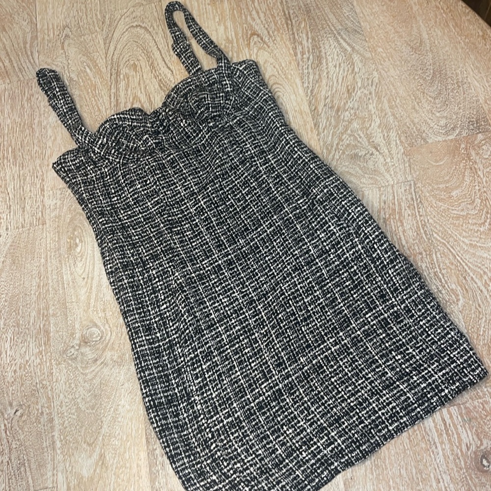 Salty Women’s Tweed Mini Dress Black White Small Sleeveless Academia Brunch Vaca